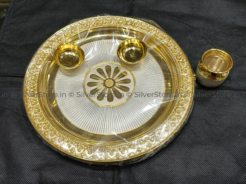 925 Silver Pooja Thali - Gajra Pattern 9 Size Silver
