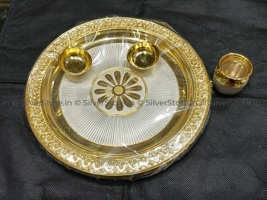 925 Silver Pooja Thali - Gajra Pattern 9 Size Silver