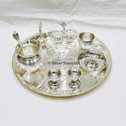 925 Silver Pooja Thali - Pack Of 9 Items 11 Size