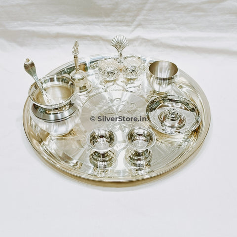 925 Silver Pooja Thali - Pack Of 9 Items 11 Size