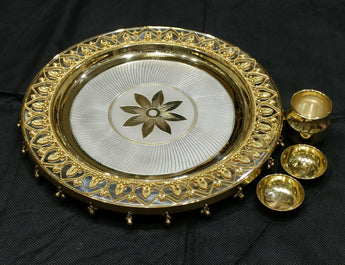 925 Silver Pooja Thali Set - Gajara Pattern 8 Size Pack Of 4 Items