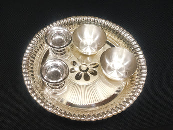 925 Silver Pooja Thali Set - Pack Of 5 Pc 8 Size Silver Pooja