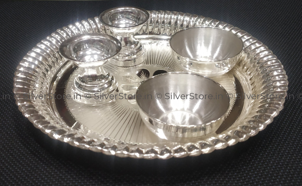 925 Silver Pooja Thali Set - Pack Of 5 Pc 8 Size Silver Pooja