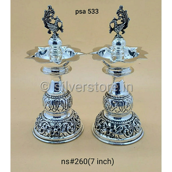 925 Silver Samay Diya Pair - 7 Inches Height