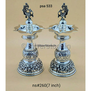 925 Silver Samay Diya Pair - 7 Inches Height