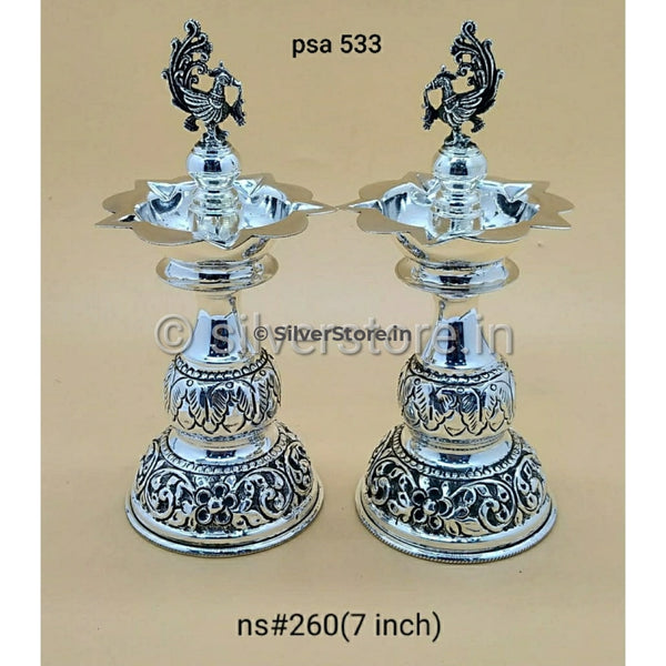 925 Silver Samay Diya Pair - 7 Inches Height