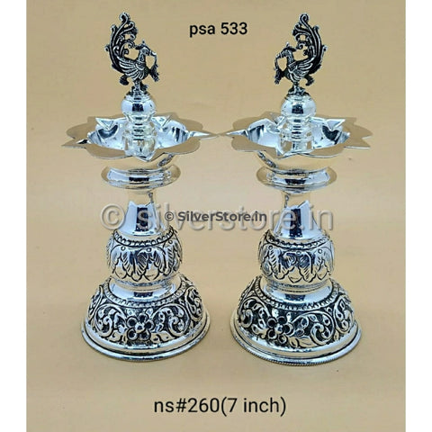 925 Silver Samay Diya Pair - 7 Inches Height