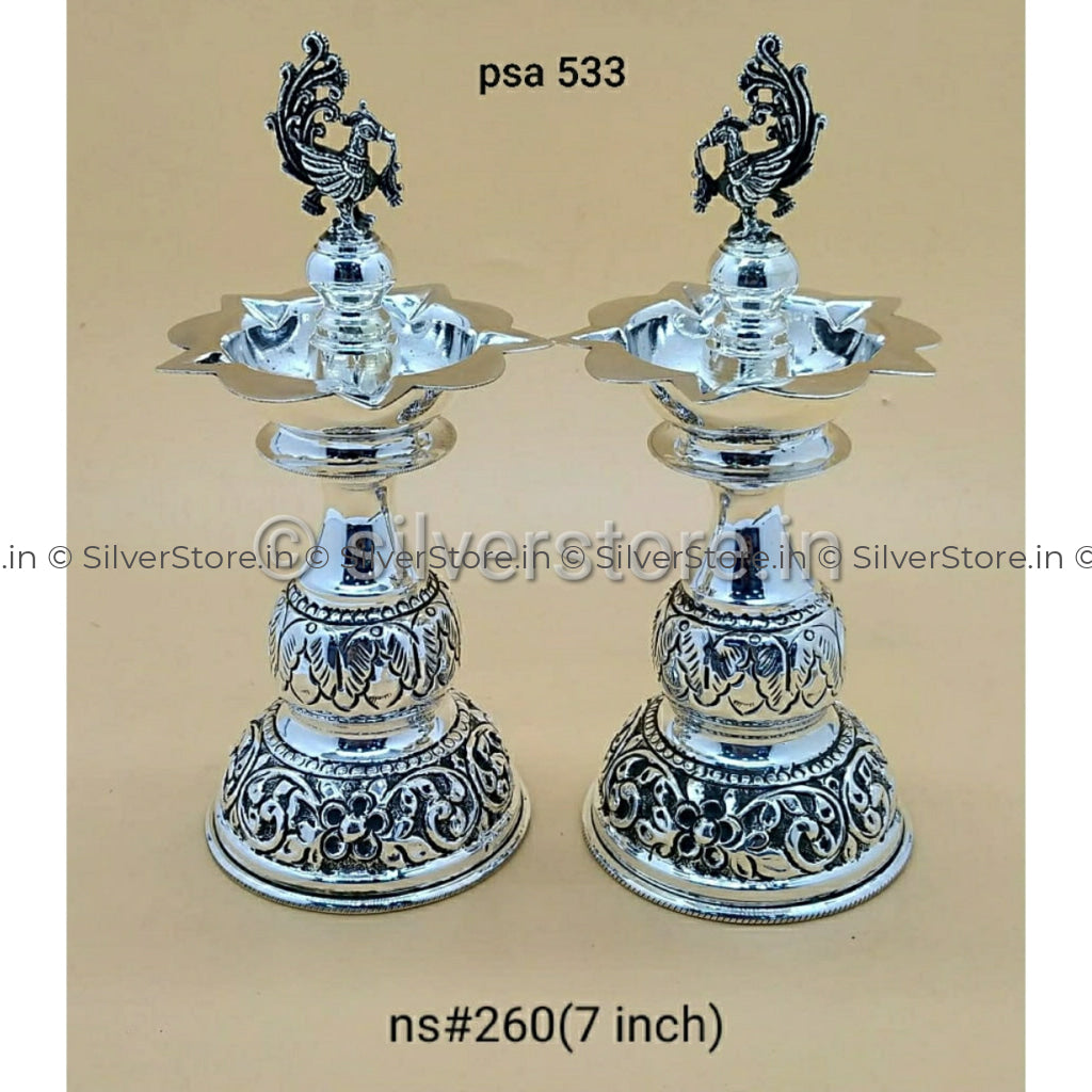 925 Silver Samay Diya Pair - 7 Inches Height