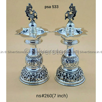 925 Silver Samay Diya Pair - 7 Inches Height