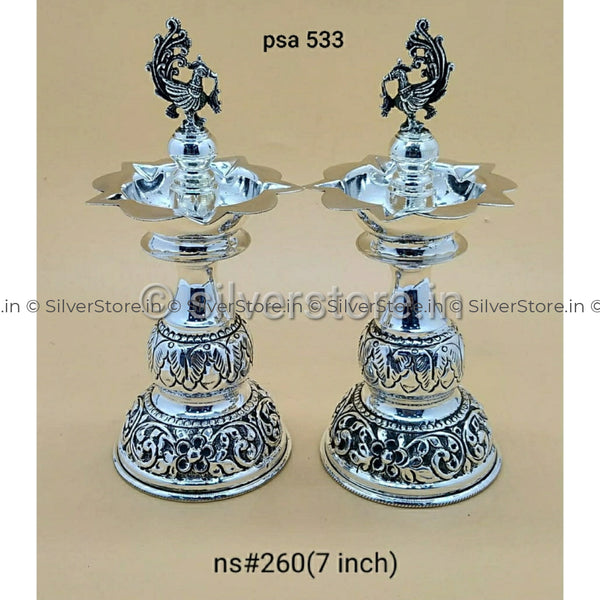 925 Silver Samay Diya Pair - 7 Inches Height