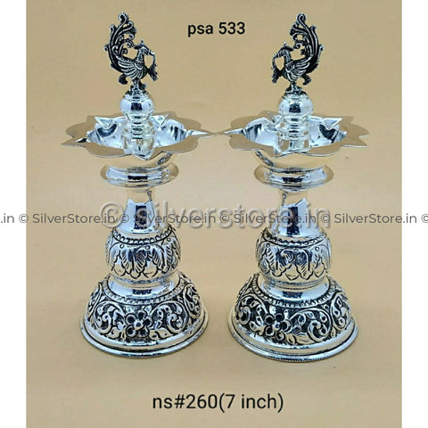 925 Silver Samay Diya Pair - 7 Inches Height