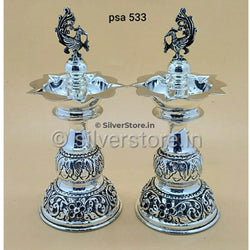 925 Silver Samay Diya Pair - 8 Inches Height