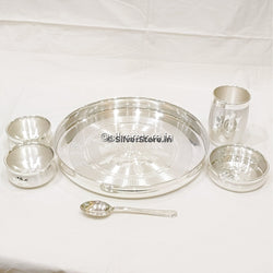 999 Pure Silver Dinner Set / Thali - Ashapura Pattern With Bis Hallmark 11’ Size Flower Engraving