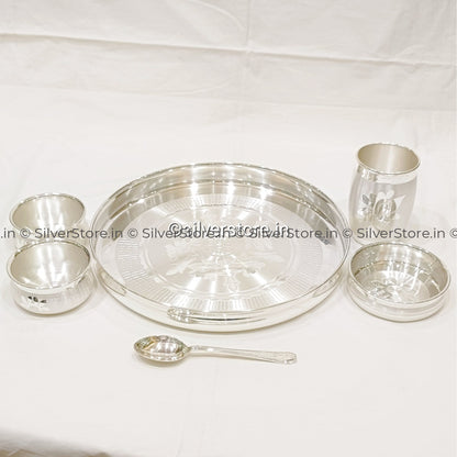 999 Pure Silver Dinner Set / Thali - Ashapura Pattern With Bis Hallmark 11’ Size Flower Engraving