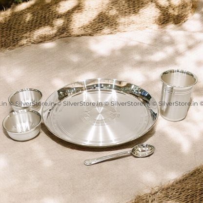 999 Pure Silver Dinner Set / Thali - Kolkata Pattern With Bis Hallmark Silver Dinner Set