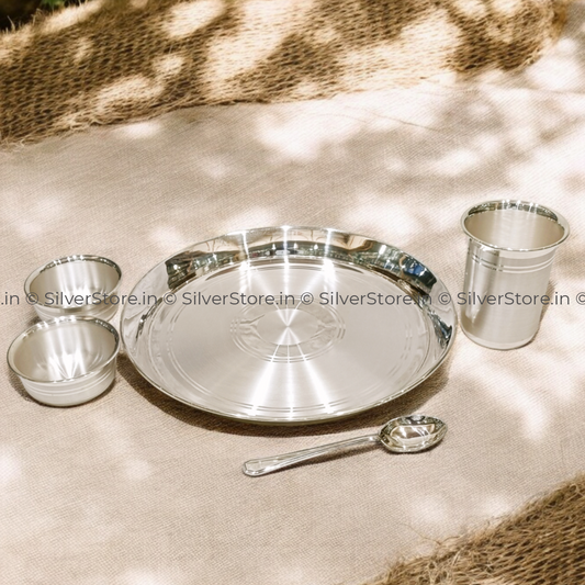 999 Pure Silver Dinner Set / Thali - Kolkata Pattern With Bis Hallmark Silver Dinner Set