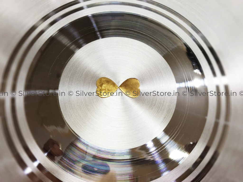 999 Pure Silver Plate / Thali - Gold Flower In The Center Ashapura Pattern 990 Bis Hallmarked