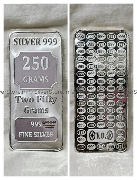 999Pure silver bar -250 grams -990 bis hallmark