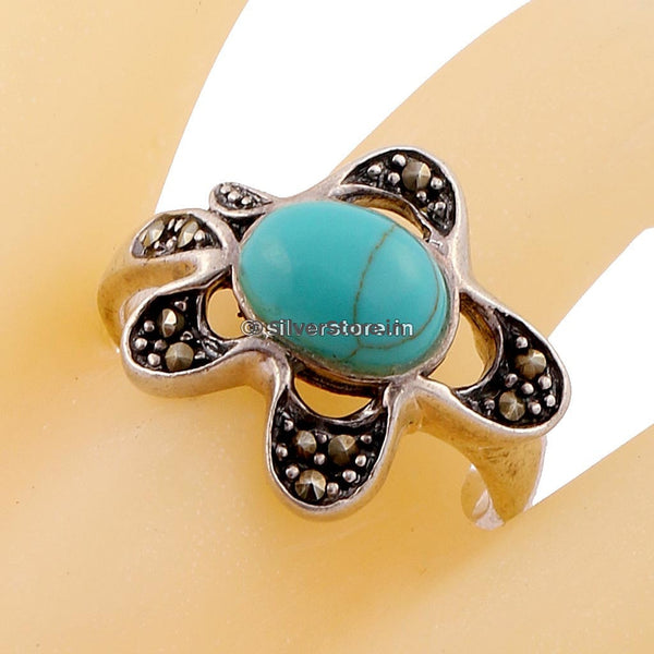 Savvy Collector » Sterling Silver Stop Light Ring with Blue Gem Turquoise  by NavajoBlue Gem Turquoise