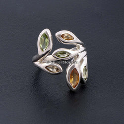 Designer Silver Ring - Multi-Colour Semi Precious Stones
