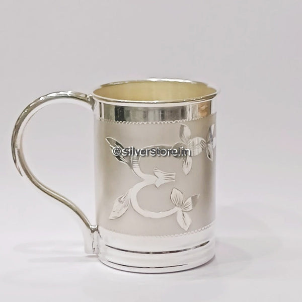 Flower Designed Silver Coffee Mug - 925 Bis Hallmark Utensil