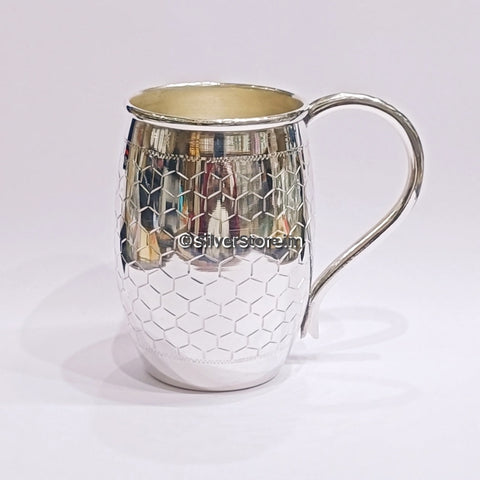 Football Pattern Silver Coffee Mug - 925 Bis Hallmark Utensil