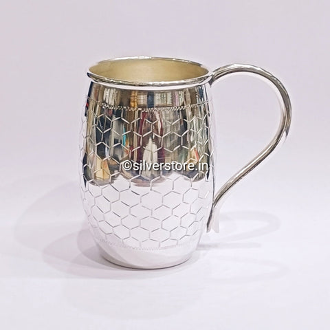 Football Pattern Silver Coffee Mug - 925 Bis Hallmark Utensil