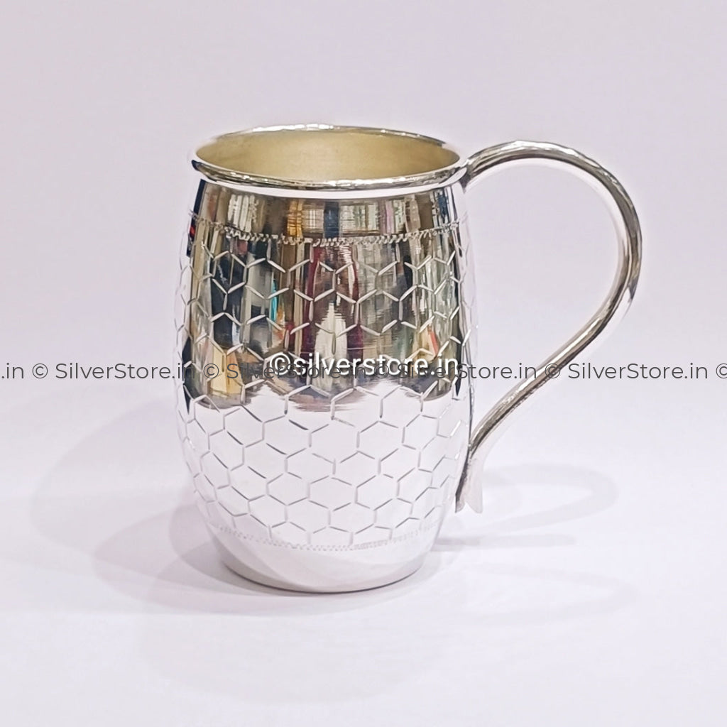 Football Pattern Silver Coffee Mug - 925 Bis Hallmark Utensil