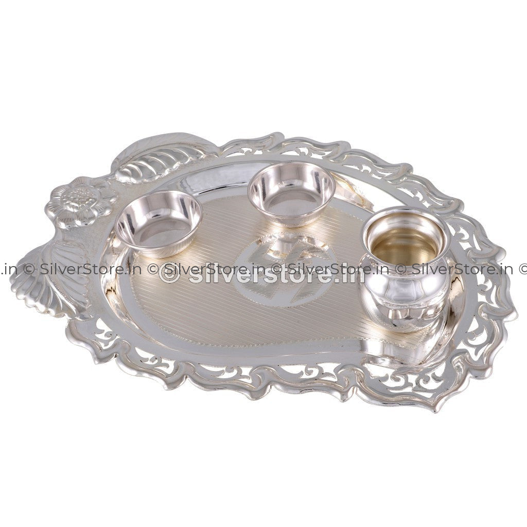 Pan Shaped Silver Pooja Thali - 925 Bis Hallmarked Pooja Item