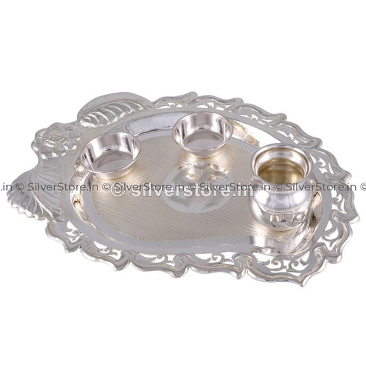 Pan Shaped Silver Pooja Thali - 925 Bis Hallmarked Pooja Item
