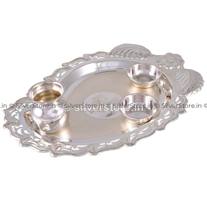 Pan Shaped Silver Pooja Thali - 925 Bis Hallmarked Pooja Item
