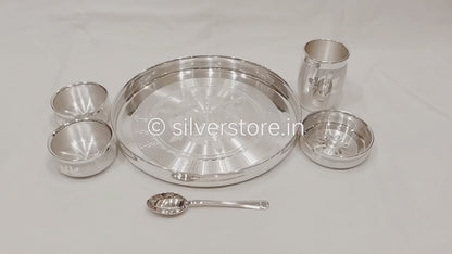 999 Pure Silver Dinner Set / Thali Set - Ashapura Pattern With BIS Hallmark - 11" size - Flower Engraving pattern
