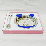 Pure Silver Bowl And Spoon For Baby - 925 Bis Hallmark Blue Colour Oval Shape 5’’ Inch Size