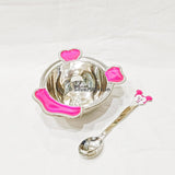 Pure Silver Bowl And Spoon For Baby - 925 Bis Hallmark Pink Colour Silver Bowl