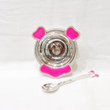 Pure Silver Bowl And Spoon For Baby - 925 Bis Hallmark Pink Colour Silver Bowl