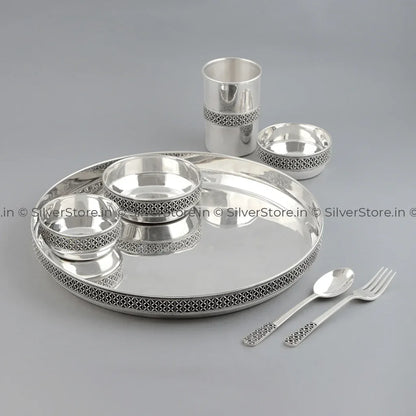 Pure Silver Dinner Set /Pure Silver thali set - 925 Bis hallmarked - Antique Finish on Border