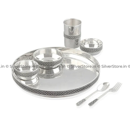 Pure Silver Dinner Set /Pure Silver thali set - 925 Bis hallmarked - Antique Finish on Border