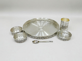 Pure Silver Dinner Set /Pure Silver thali set - 925 Bis hallmarked - Nakshi work with Antique Fnish with glass katori