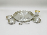 Pure Silver Dinner Set /Pure Silver thali set - 925 Bis hallmarked - Nakshi work with Antique Fnish with glass katori