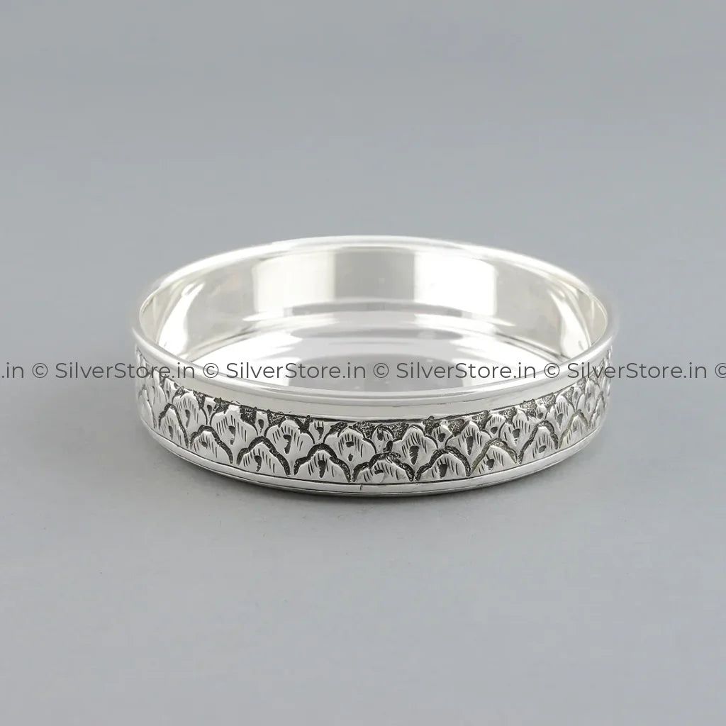 Pure Silver Dinner Set /Pure Silver thali set - 925 Bis hallmarked - Nakshi work with Antique Fnish with glass katori