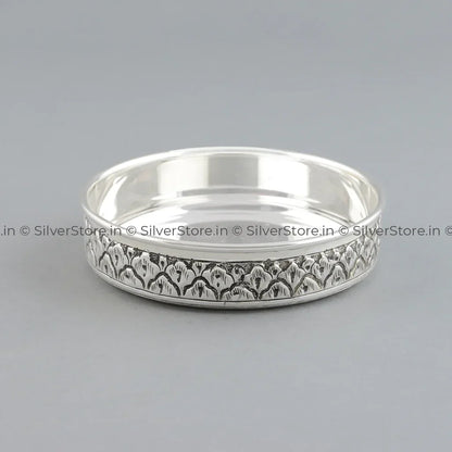 Pure Silver Dinner Set /Pure Silver thali set - 925 Bis hallmarked - Nakshi work with Antique Fnish with glass katori