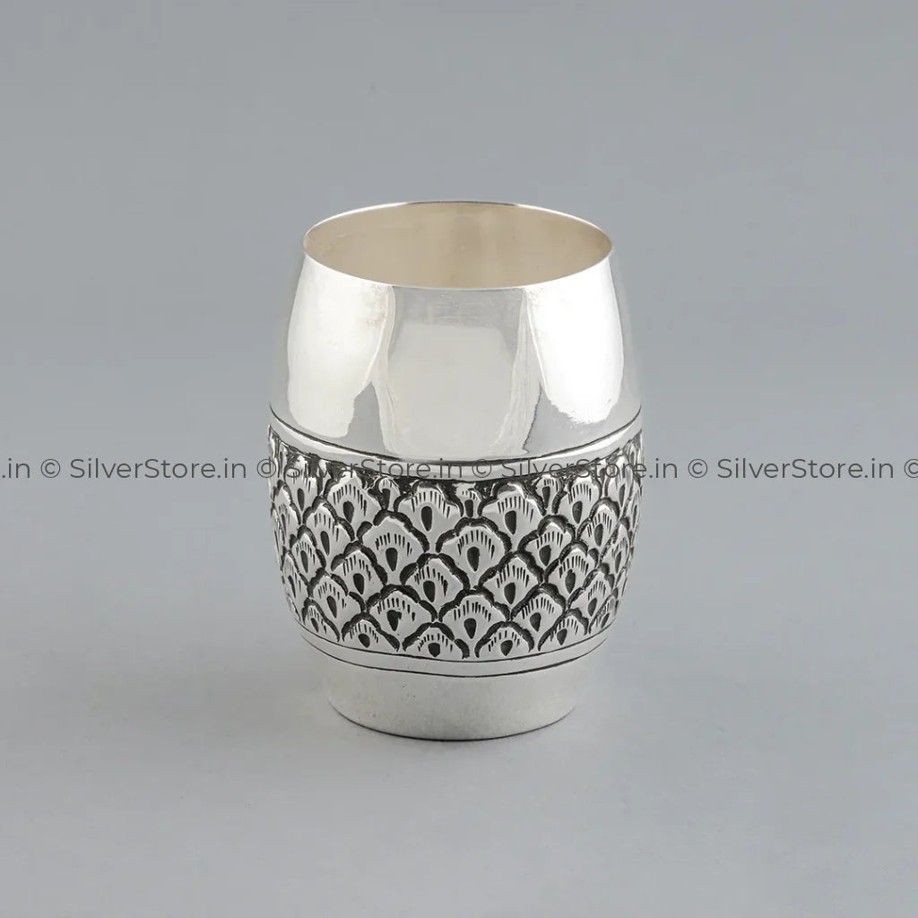 Pure Silver Dinner Set /Pure Silver thali set - 925 Bis hallmarked - Nakshi work with Antique Fnish with glass katori