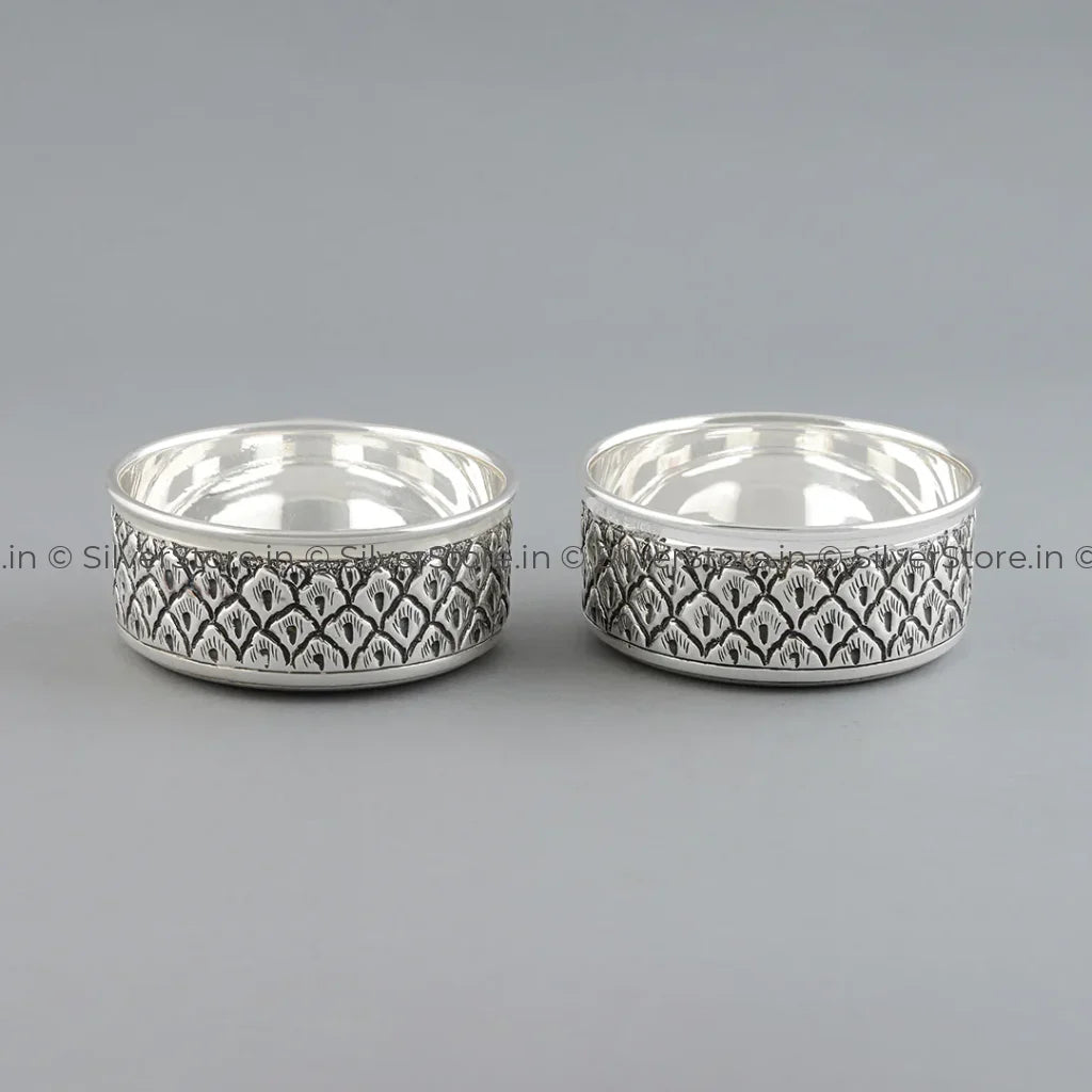 Pure Silver Dinner Set /Pure Silver thali set - 925 Bis hallmarked - Nakshi work with Antique Fnish with glass katori