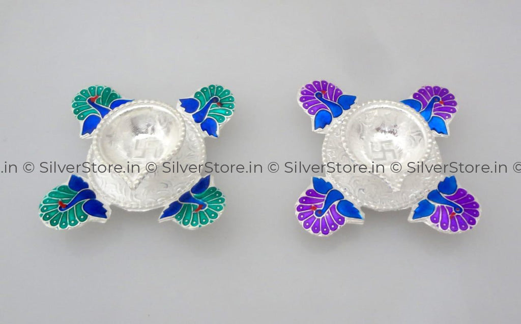 Pure Silver Diya - Peacock Diya Pack Of Two