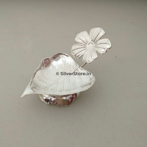 Pure Silver Diya - Peepal Leaf Pattern 925 Silver