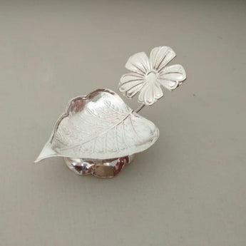 Pure Silver Diya - Peepal Leaf Pattern 925 Silver