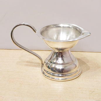 Pure Silver Diya With Handle - 925 Silver Pooja Item
