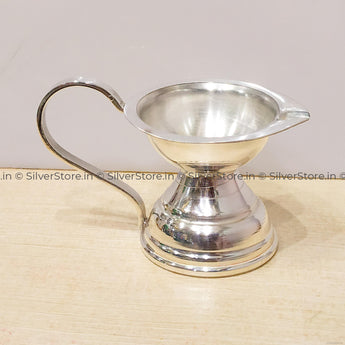 Pure Silver Diya With Handle - 925 Silver Pooja Item