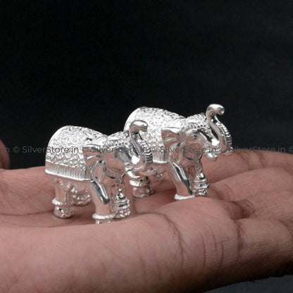 Pure Silver Elephant idol pair - Solid 925 Silver Elephant pair