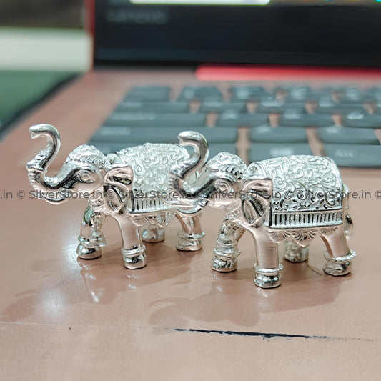Pure Silver Elephant idol pair - Solid 925 Silver Elephant pair